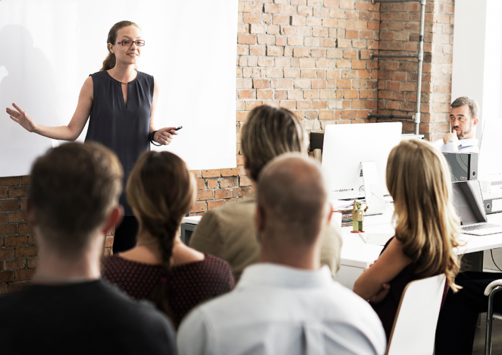 Employee presenting during meeting