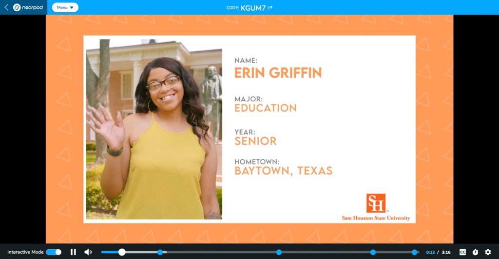 Teaching the Teachers - Sam Houston State University The College Tour Nearpod video lesson